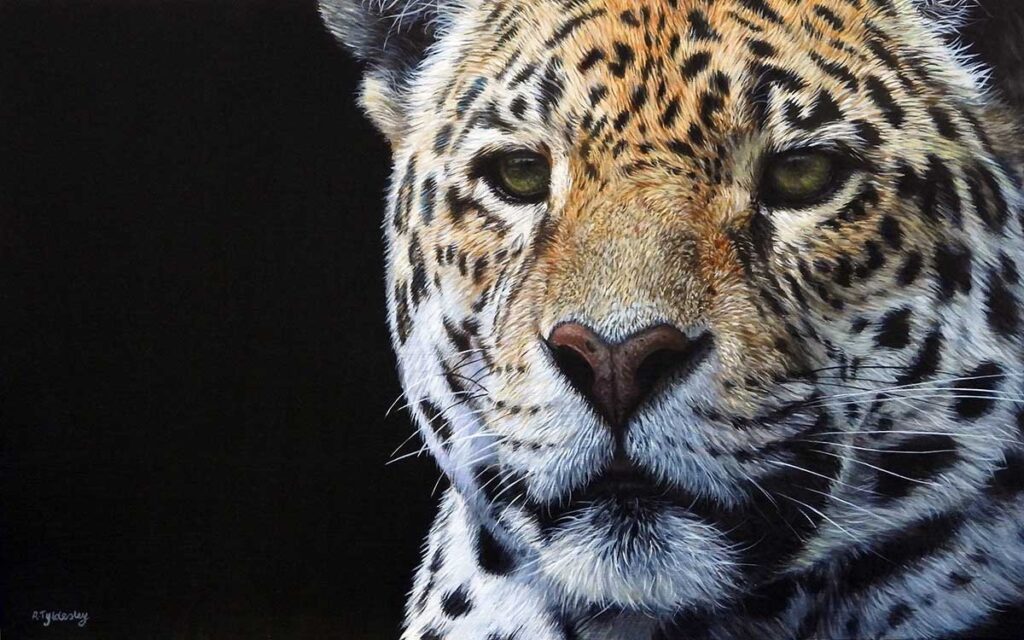 waiting game acrylic artwork of a jaguar 