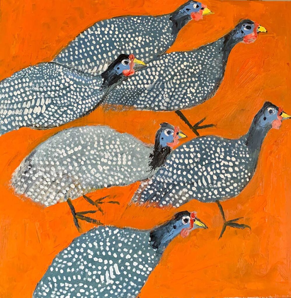 Guinea Fowl Oil on Wood entry in Wildlife Artist of the Year 2020