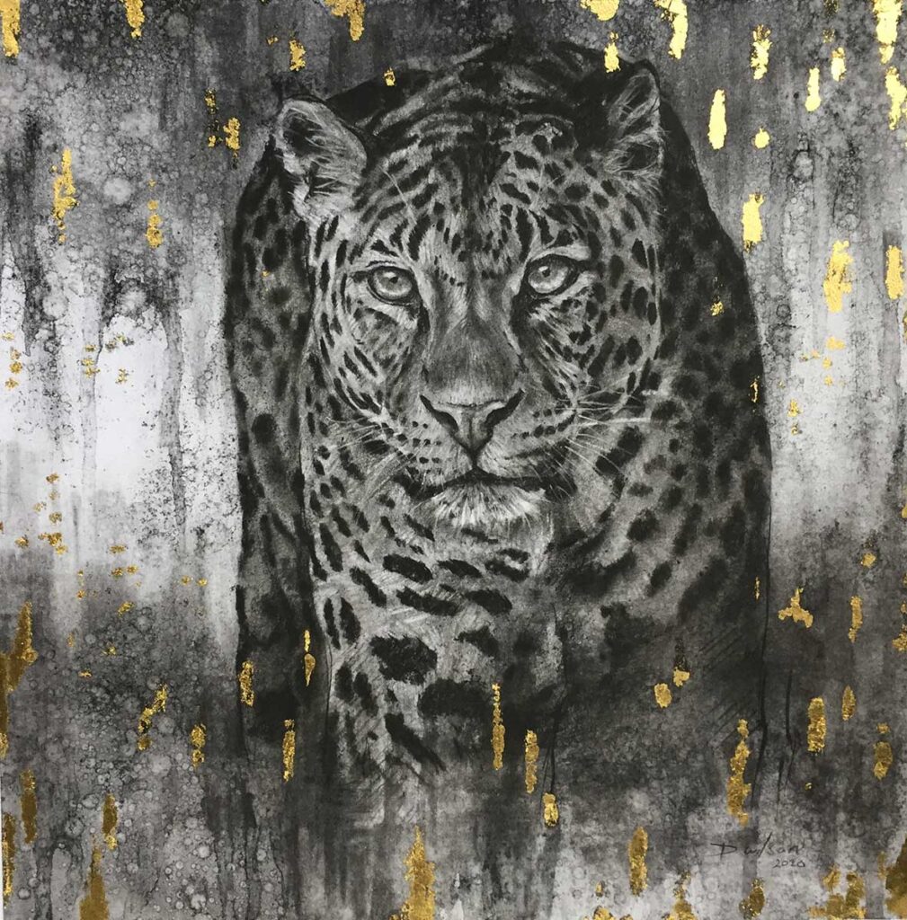 charcoal and gold leaf drawing by david wilson