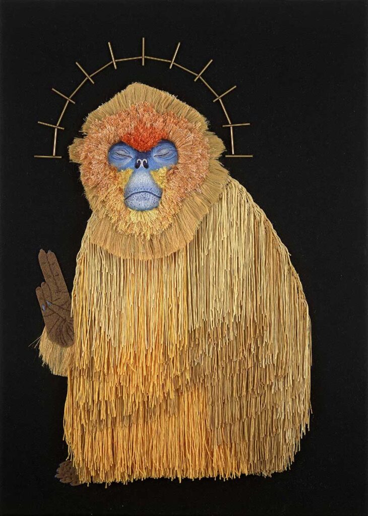 Primate embroidery artwork entered Wildlife Artist of the Year 2020