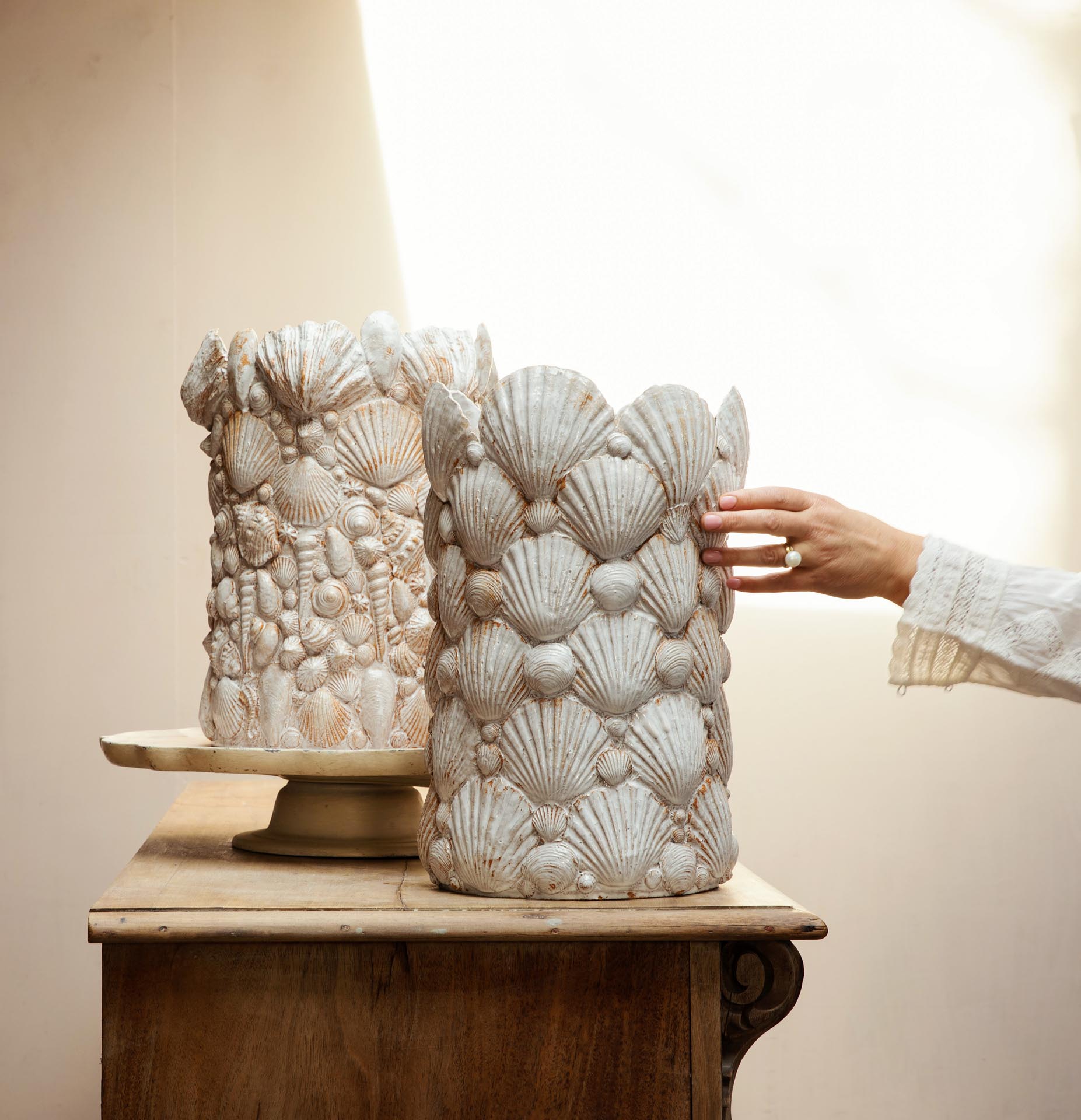 Pair of vases - 'Moon Turn the Tide Gently' and 'A Thousand Glittering Shells'