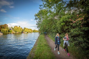 walking next to canal, river, hiking